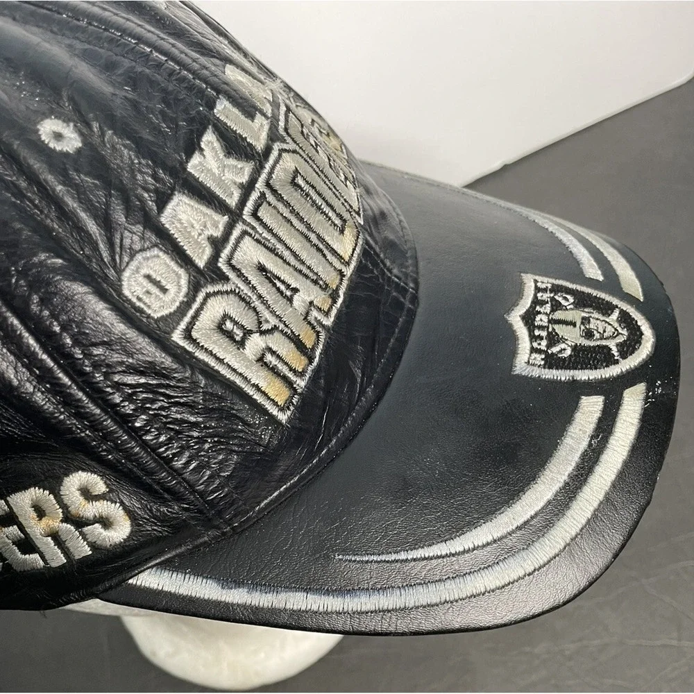 Vintage Reebok Oakland Raiders Leather Hat Adult One Size Fit‎ Black Made In USA